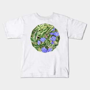 Variegated leaves with Light Blue Flowers Shape - Floral Photograph - Early Summer Flowers Kids T-Shirt